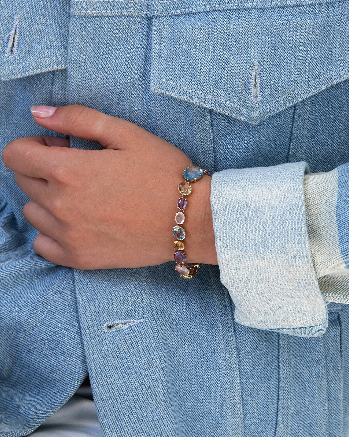 "ipanema" gold, blue topaz, amethyst and quartz bracelet
