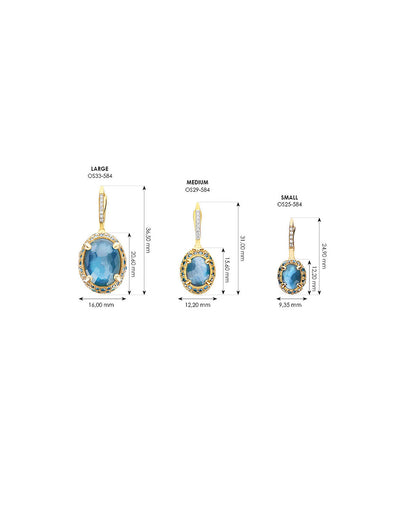 "reverse" ciliegine gold, blue diamonds, swiss blue topaz, green sapphires and london blue topaz double-face ball drop earrings (medium)