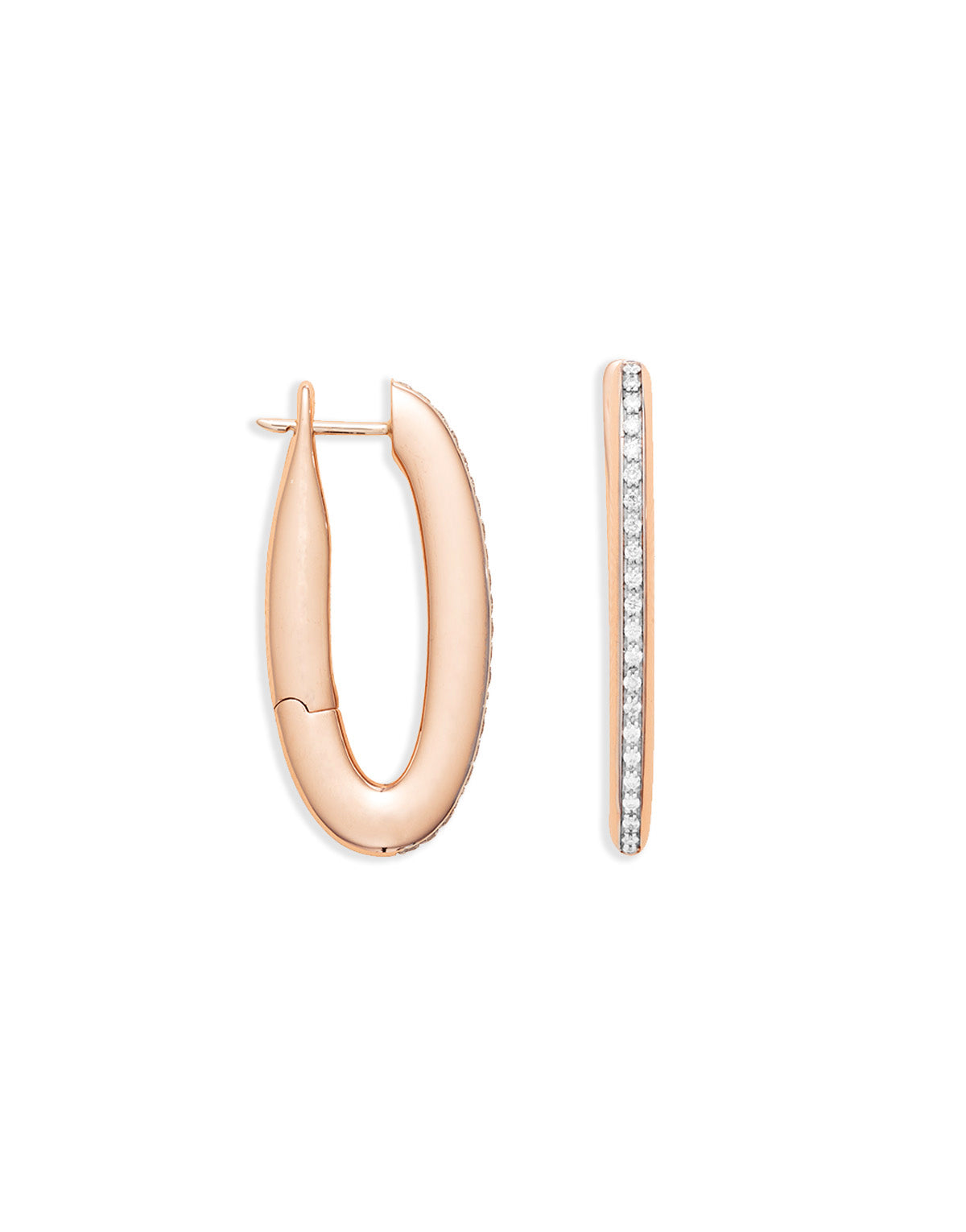 "Libera icon" small rose gold oval hoop earrings with diamonds