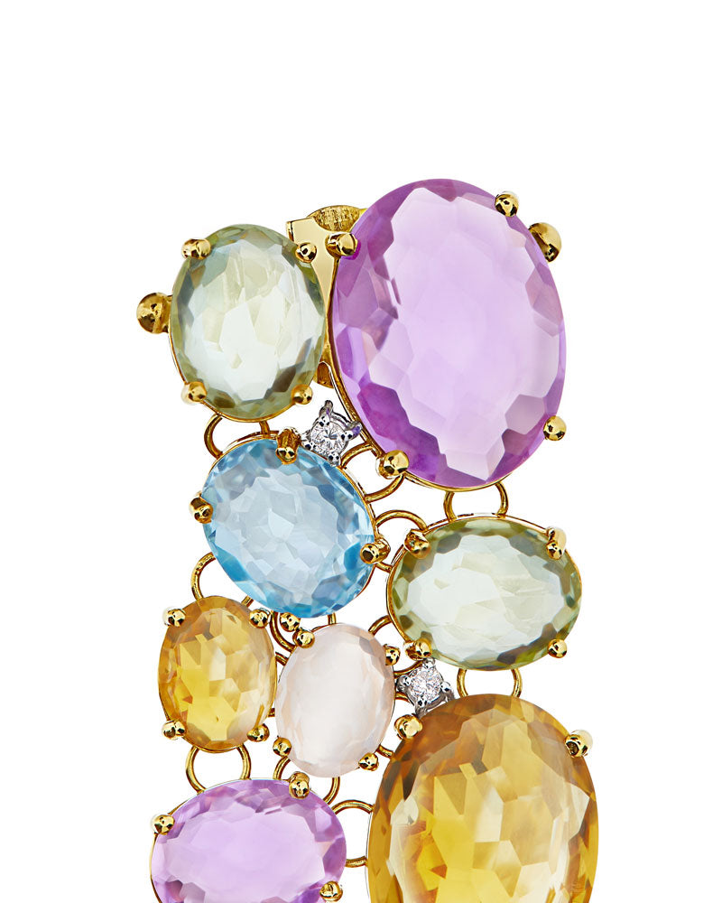 "ipanema" gold, amethyst, blue topaz, quartz and diamonds cuff bracelet