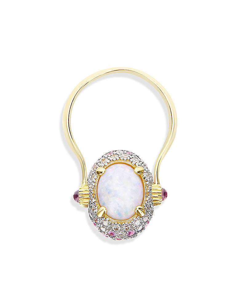 "reverse" gold, pink sapphires, rubies, white australian opal and diamonds double-face ring (medium)