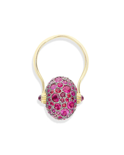 Anello "DANCING REVERSE" double face in oro, zaffiri rosa, rubini, opale bianco Australiano e diamanti (medio)