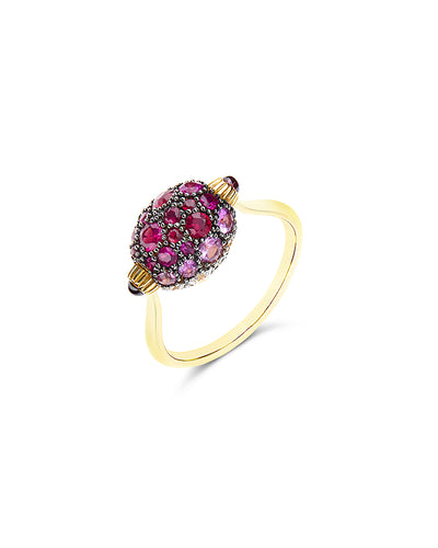 Anello "DANCING REVERSE" double face in oro, zaffiri rosa, rubini, opale bianco Australiano e diamanti (piccolo)