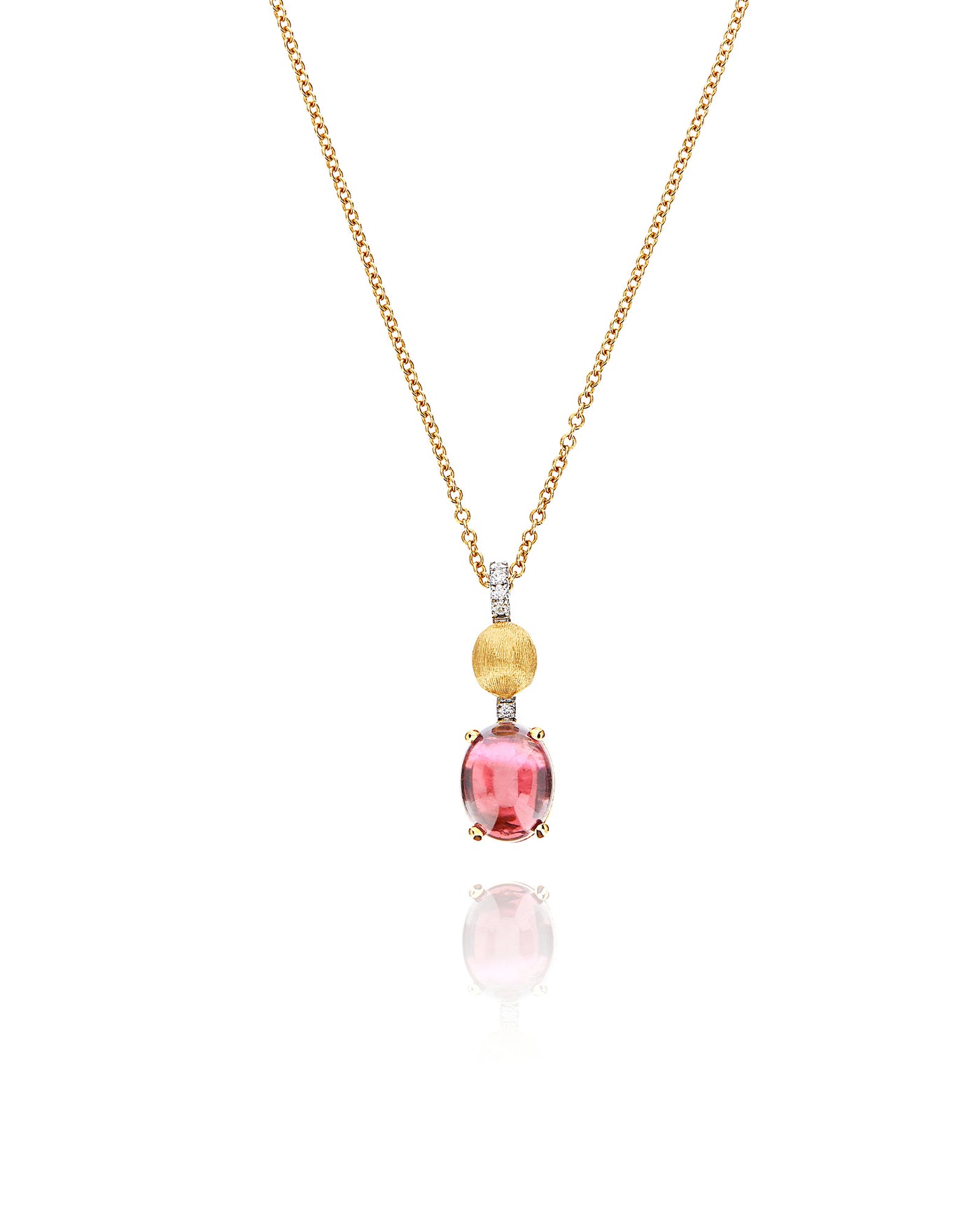 Collana "DANCING TOURMALINES" pendente con ciondolo in oro, diamanti e tormalina rosa (piccolo)
