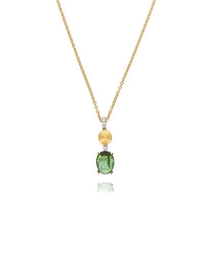 Collana "DANCING TOURMALINES" pendente con ciondolo in oro, diamanti e tormalina verde (piccola)