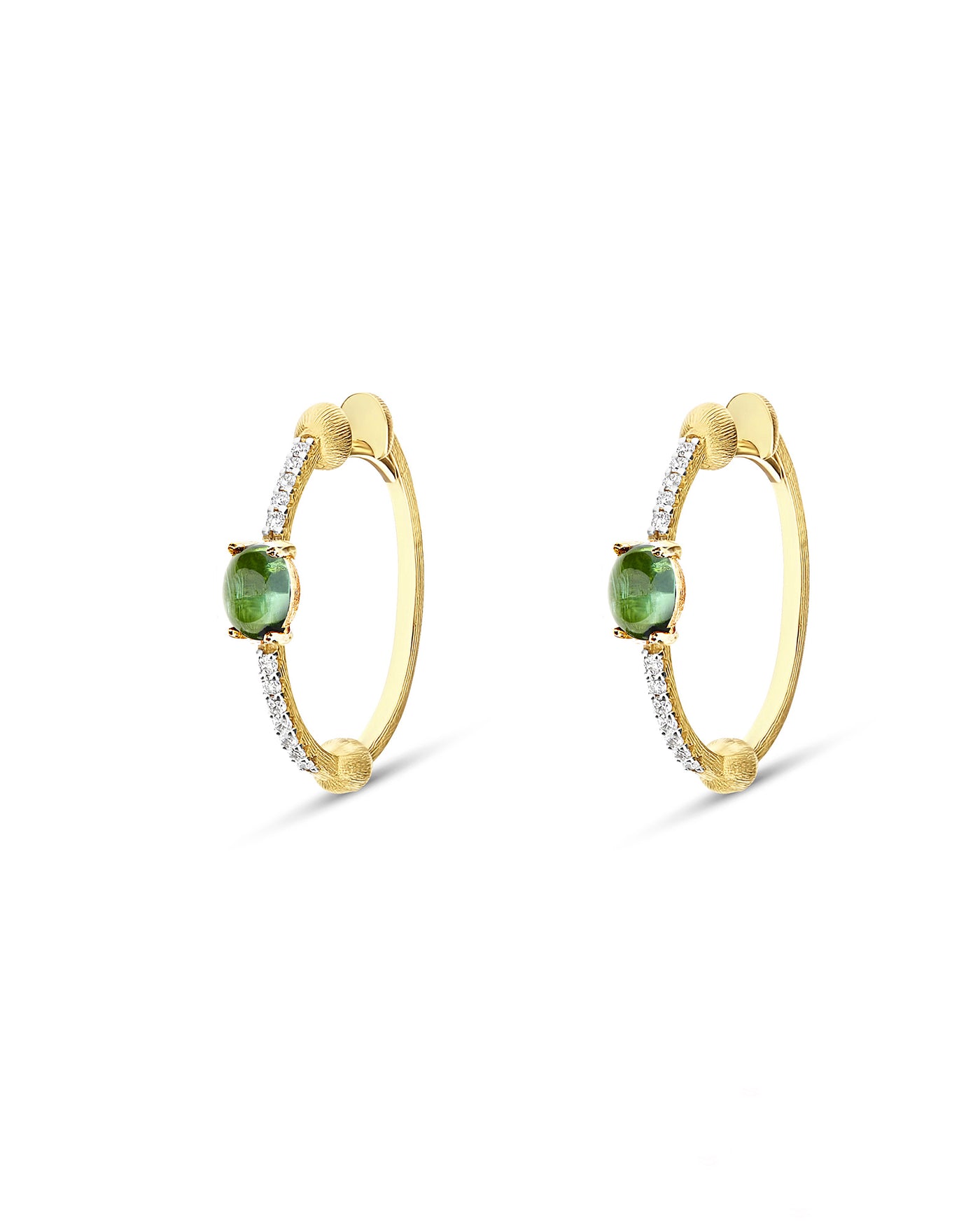 "tourmalines" gold, diamonds and green tourmaline hoop earrings