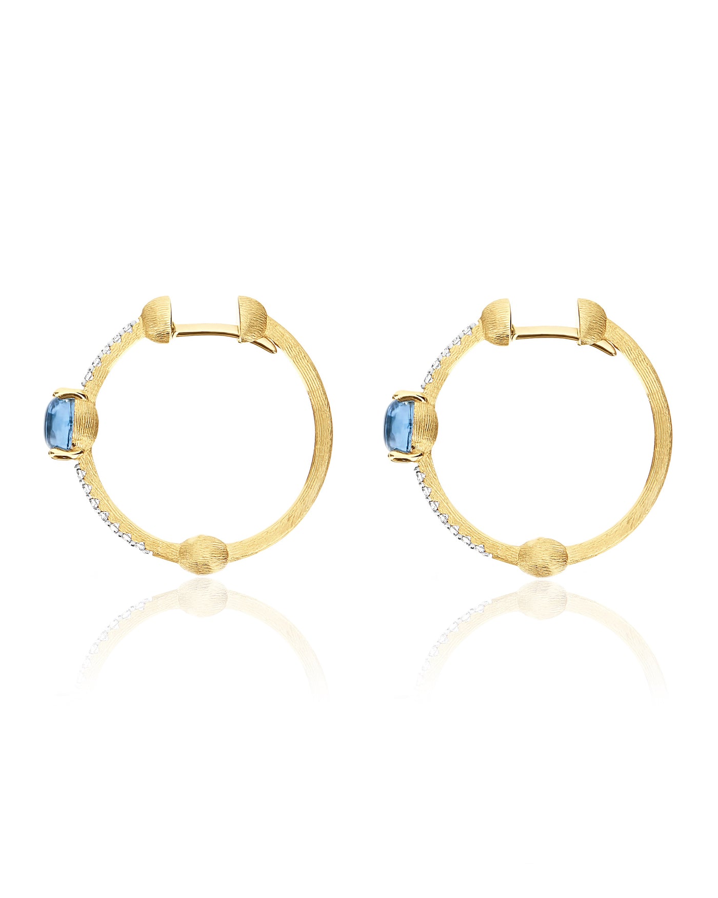 "azure" gold, london blue topaz and diamonds hoop earrings