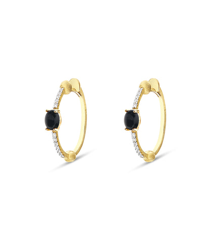 "mystery black" gold, black onyx and diamonds hoop earrings