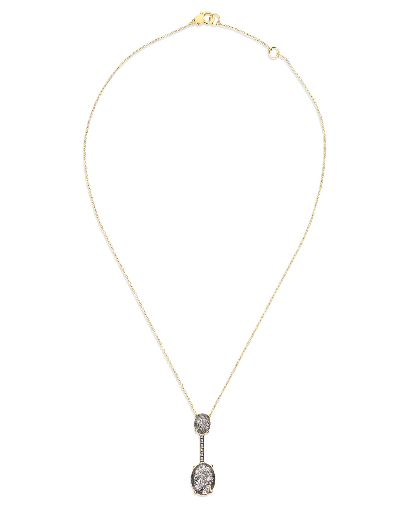 Collana "IPANEMA" con pendente in oro, quarzo rutilato grigio e barretta di diamante