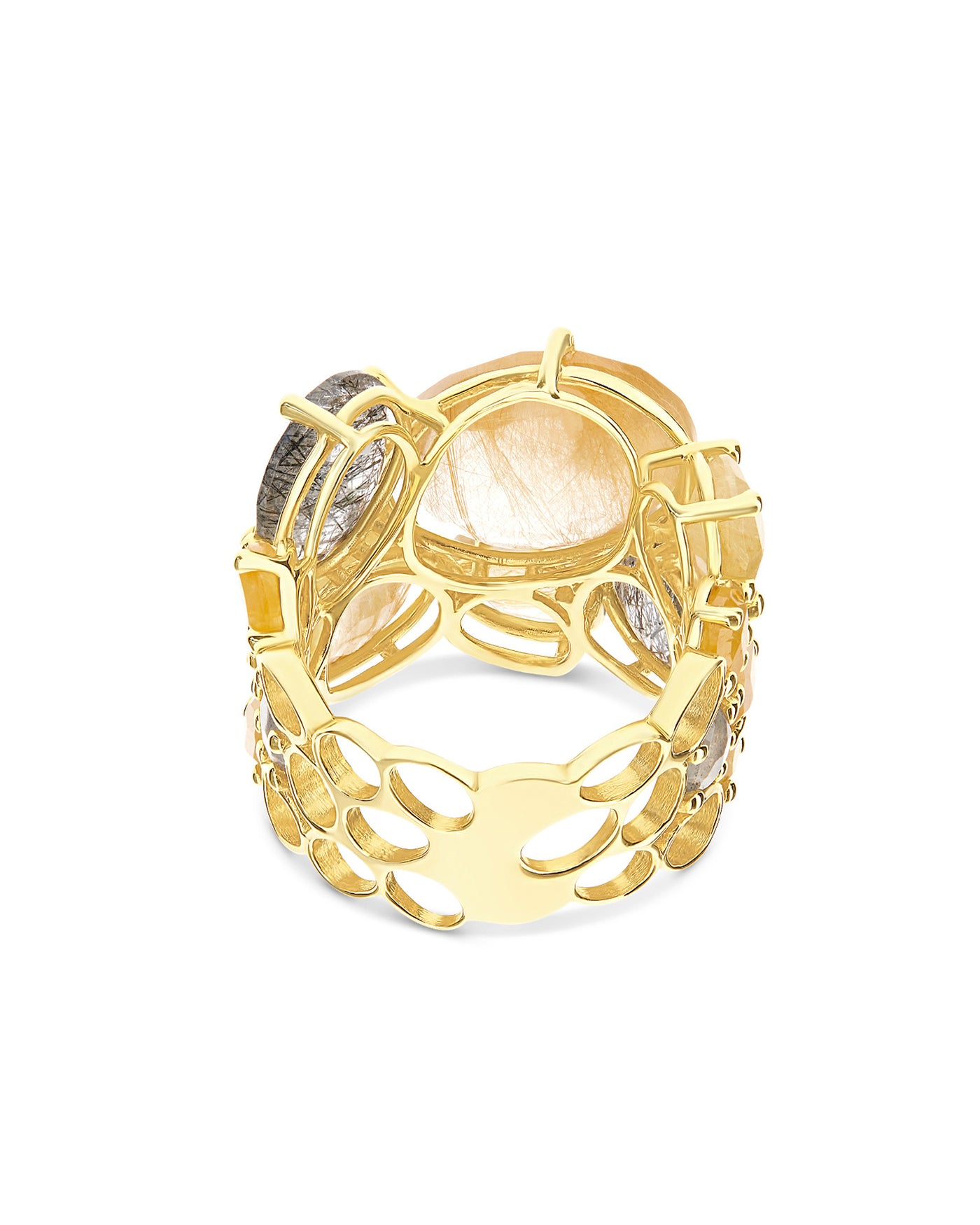 "ipanema" gold and rutilated quartz band ring