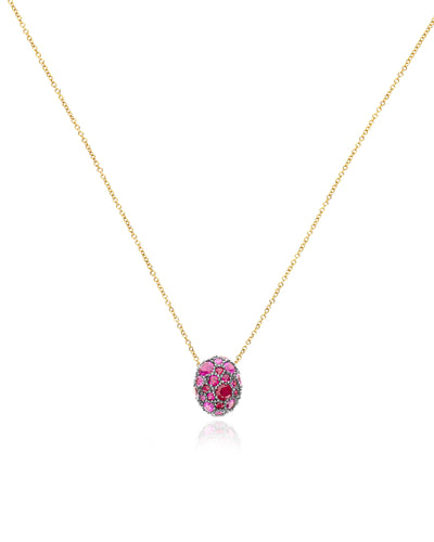 Collana "DANCING REVERSE" double face con ciondolo in oro, zaffiri rosa, rubini, opale bianco Australiano e diamanti