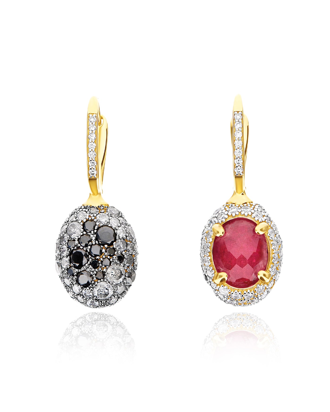 Orecchini CILIEGINE "DANCING REVERSE" double face in oro, rubini, diamanti e cristallo di rocca (medi)