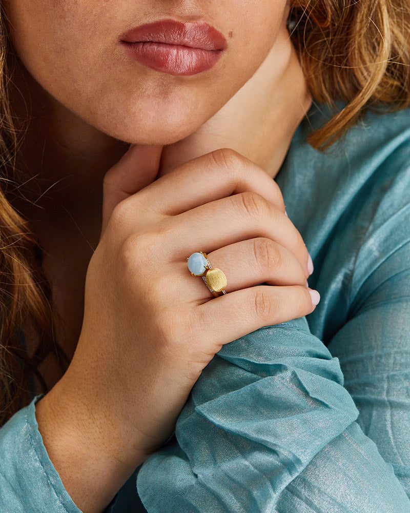 "azure" gold, diamonds and aquamarine stackable ring (large)