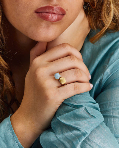 "azure" gold, diamonds and aquamarine stackable ring (large)