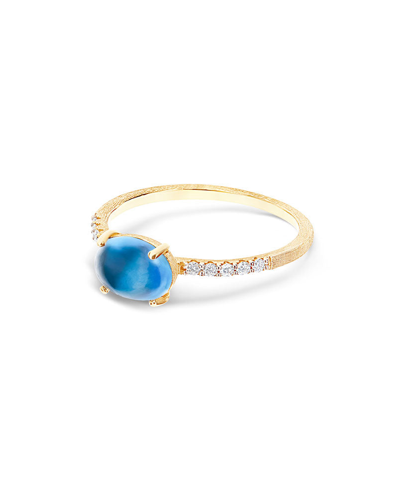 Anello "DANCING AZURE" in oro, diamanti e topazio London blu (medio)