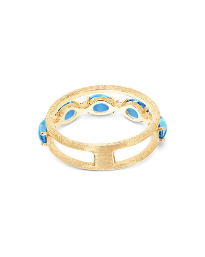 Anello "DANCING AZURE" a doppia fascia in oro, diamanti e topazio London blu