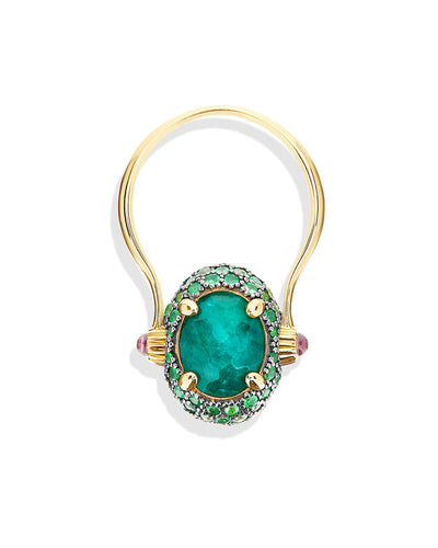 Anello "DANCING REVERSE" double face in oro, diamanti, tsavorite, ametista, labradorite verde e cristallo di rocca (medio)
