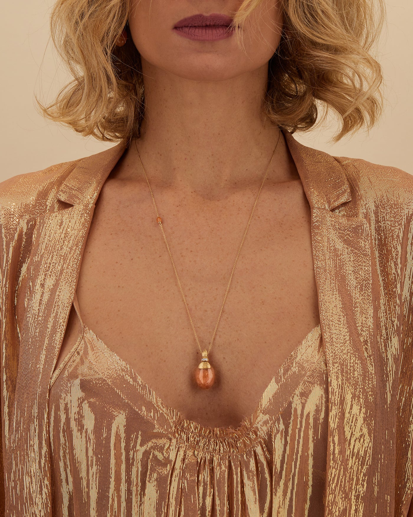 "Petra" gold, diamonds and orange aventurine pendant (large)