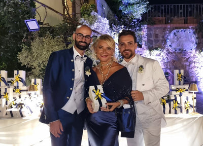 Silvia Berri wearing Nanis jewelry at Valerio Scanu and Luigi Calcara’s wedding