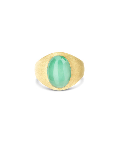 Anello chevalier "Muse" Lattementa in oro inciso, giadeite e cristallo di rocca (piccolo)