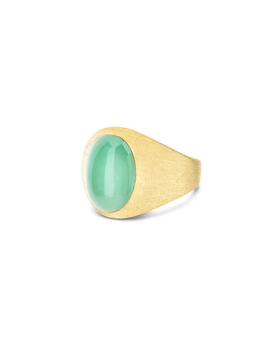 Lattementa “Muse” signet ring in engraved gold, jadeite and rock crystal (small) 
