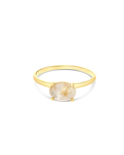Ring „Ipanema Duna“ aus poliertem Gold, mit Dublette aus Rutilquarz und Perlmutt (klein)