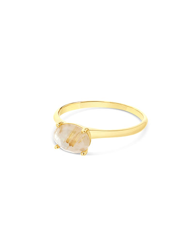 Ring „Ipanema Duna“ aus poliertem Gold, mit Dublette aus Rutilquarz und Perlmutt (klein)