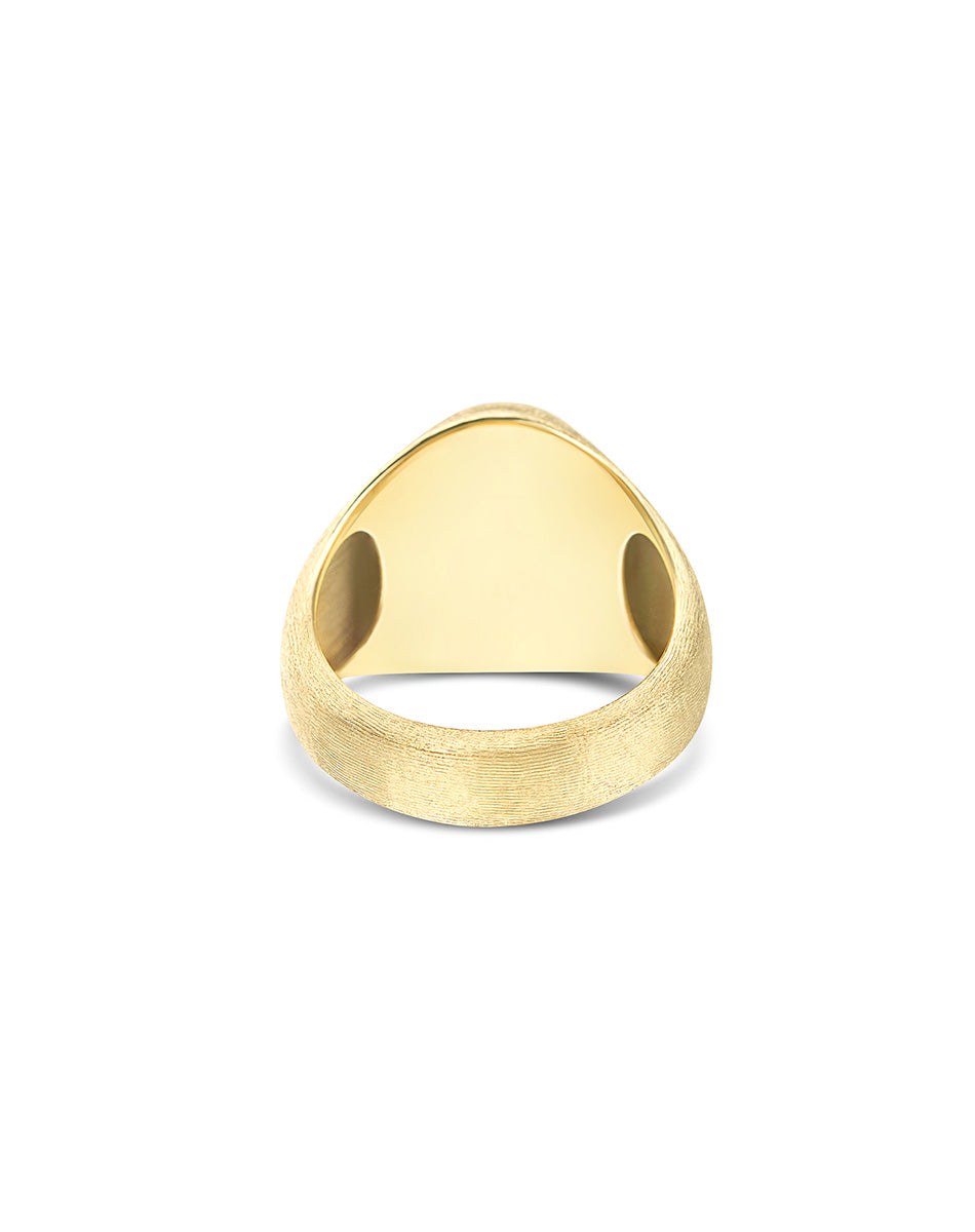 Anello chevalier "Muse" Dolcevita in oro inciso, madreperla e cristallo di rocca (piccolo)