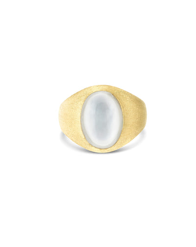 Anello chevalier "Muse" Dolcevita in oro inciso, madreperla e cristallo di rocca (piccolo)