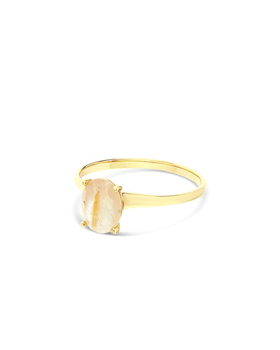 Ring „Ipanema Duna“ aus poliertem Gold, mit Dublette aus Rutilquarz und Perlmutt (klein)