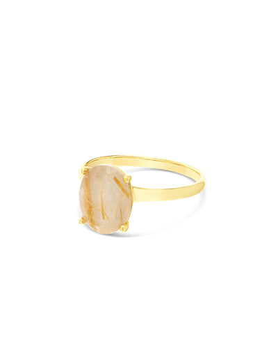 "Ipanema Duna" ring in polished gold, with doublet in rutilated quartz and mother-of-pearl (medium)
