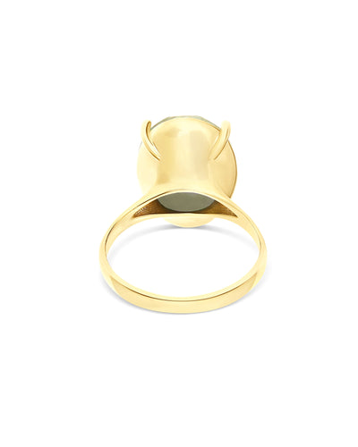 "Ipanema Duna" ring in polished gold, with doublet in rutilated quartz and mother-of-pearl (large)