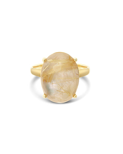 "Ipanema Duna" ring in polished gold, with doublet in rutilated quartz and mother-of-pearl (large)