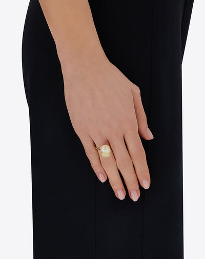 "Ipanema Duna" ring in polished gold, with doublet in rutilated quartz and mother-of-pearl (large)