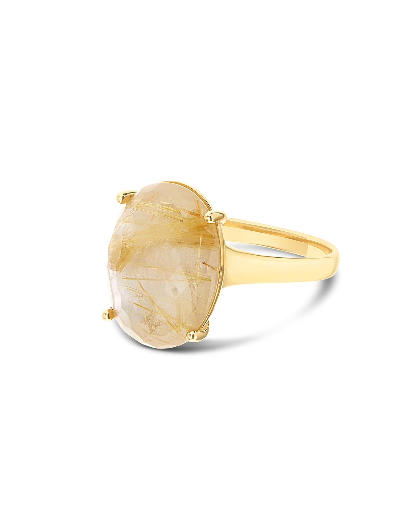"Ipanema Duna" ring in polished gold, with doublet in rutilated quartz and mother-of-pearl (large)