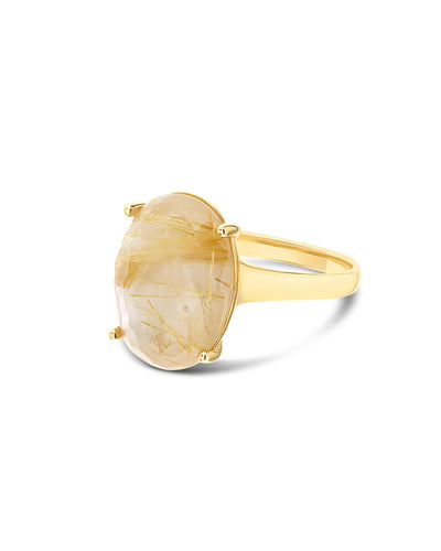 "Ipanema Duna" ring in polished gold, with doublet in rutilated quartz and mother-of-pearl (large)