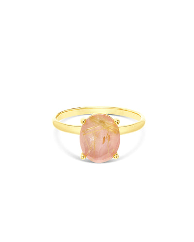 "Ipanema Sol" ring in polished gold, with triplet of rutilated quartz, mother-of-pearl and pink jade (medium)