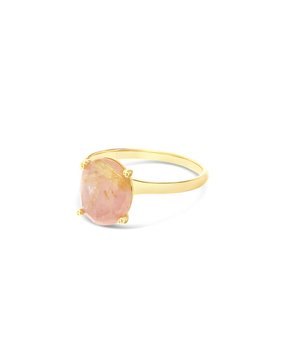 "Ipanema Sol" ring in polished gold, with triplet of rutilated quartz, mother-of-pearl and pink jade (medium)