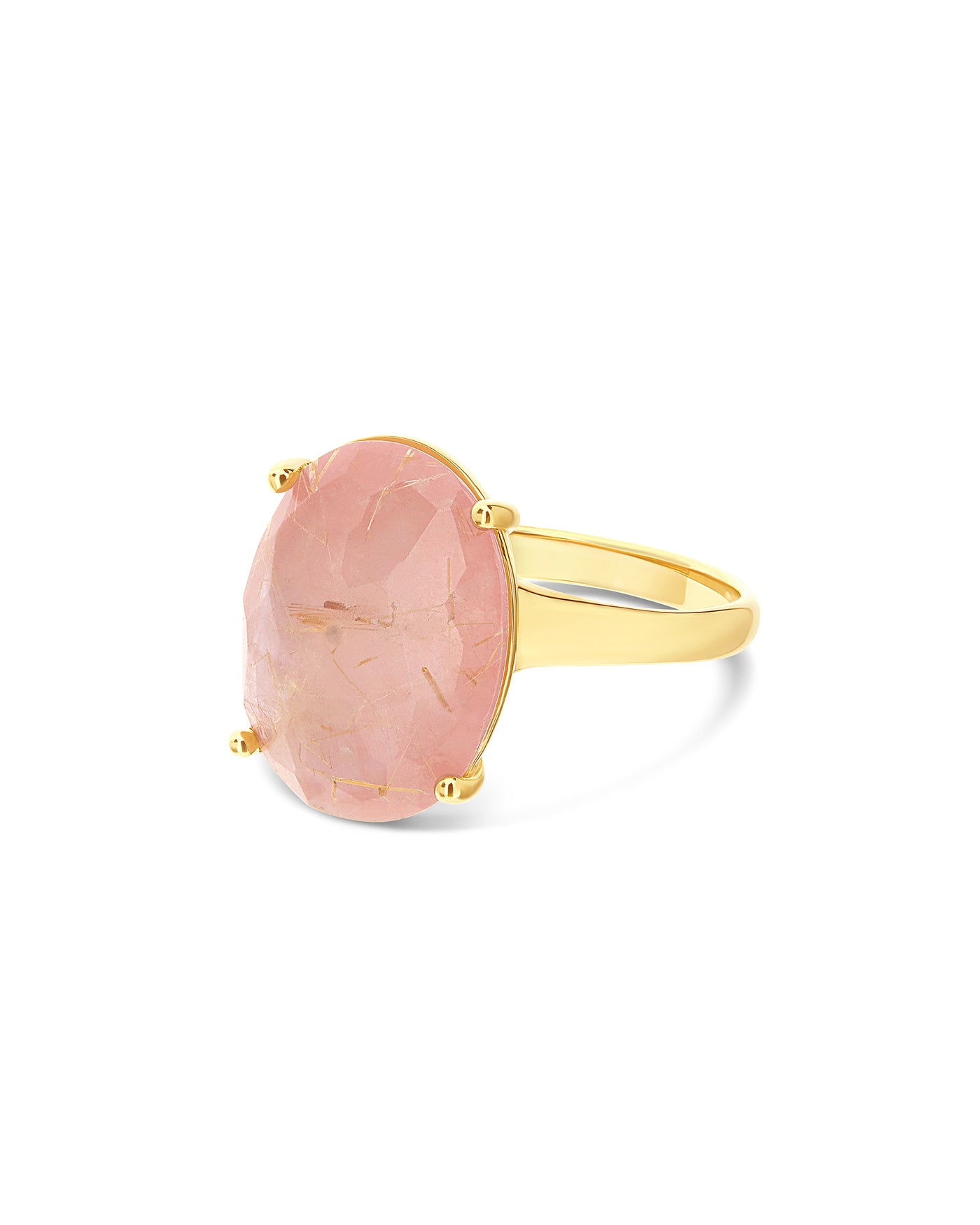 Ring „Ipanema Sol“ aus poliertem Gold, mit Triplette aus Rutilquarz, Perlmutt und rosa Jade (groß)