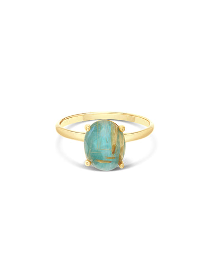 Ring „Ipanema Maré“ aus poliertem Gold, mit Dublette aus Rutilquarz, Perlmutt und Amazonit (mittel)