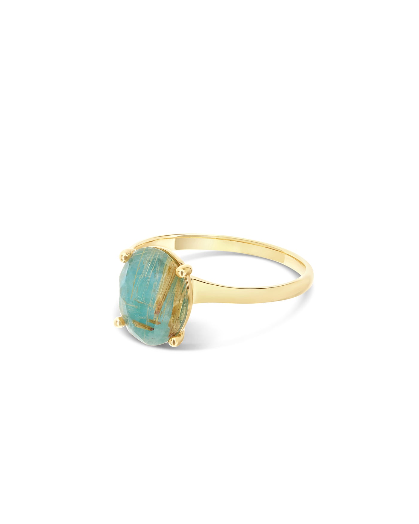 Ring „Ipanema Maré“ aus poliertem Gold, mit Dublette aus Rutilquarz, Perlmutt und Amazonit (mittel)