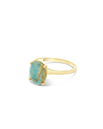 Ring „Ipanema Maré“ aus poliertem Gold, mit Dublette aus Rutilquarz, Perlmutt und Amazonit (mittel)