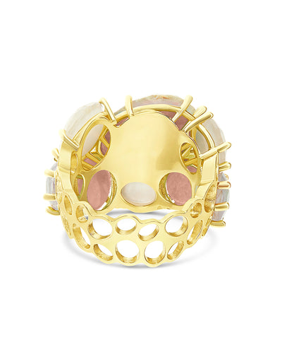 Bandring „Ipanema Sol“ aus poliertem Gold, mit Triplette aus Rutilquarz, Perlmutt und rosa Jade (groß)