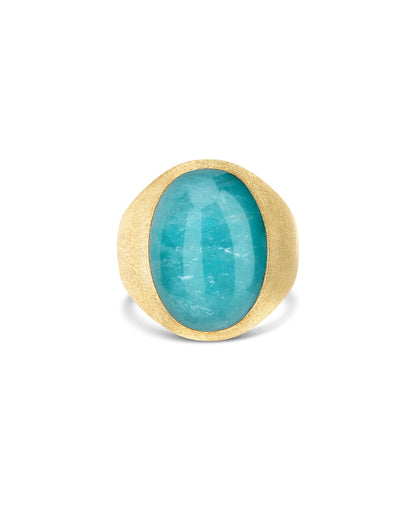 Anello chevalier "Muse" Anice in oro inciso, amazzonite e cristallo di rocca (grande)