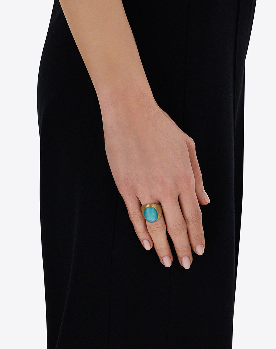 Anice “Muse” signet ring in engraved gold, amazonite and rock