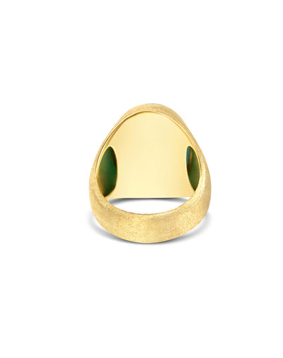 Anello chevalier "Muse" Lattementa in oro inciso, giadeite e cristallo di rocca (grande)