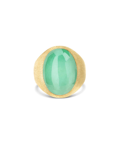 Anello chevalier "Muse" Lattementa in oro inciso, giadeite e cristallo di rocca (grande)