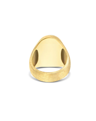Anello chevalier "Muse" Anice in oro inciso, amazzonite e cristallo di rocca (grande)