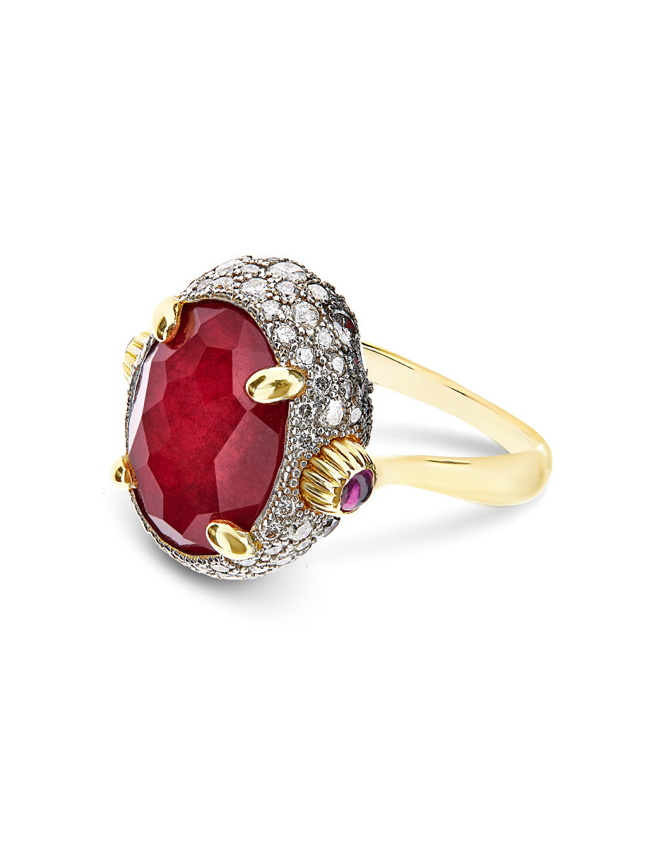 "reverse" gold, diamonds, rubies and rock crystal double-face ring (large) 