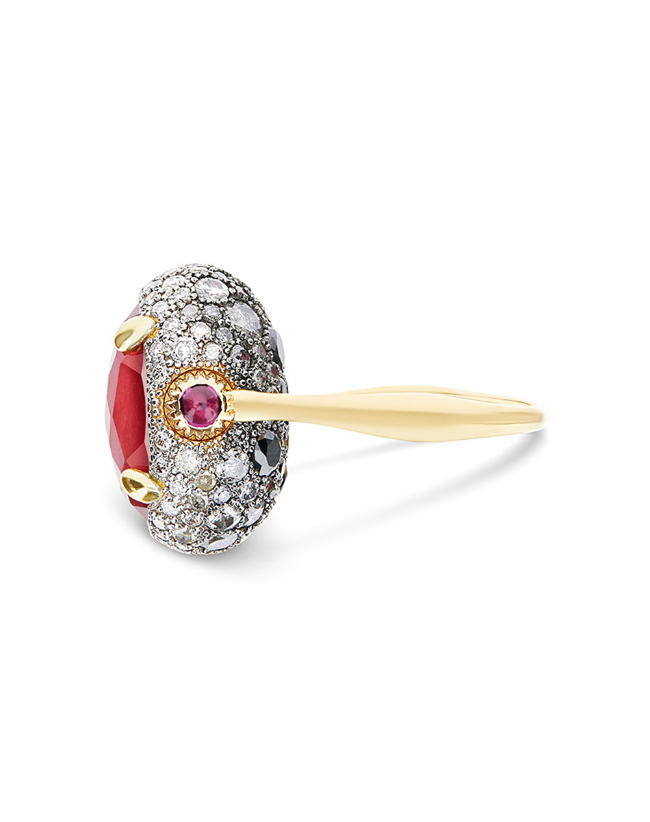 "reverse" gold, diamonds, rubies and rock crystal double-face ring (large) 